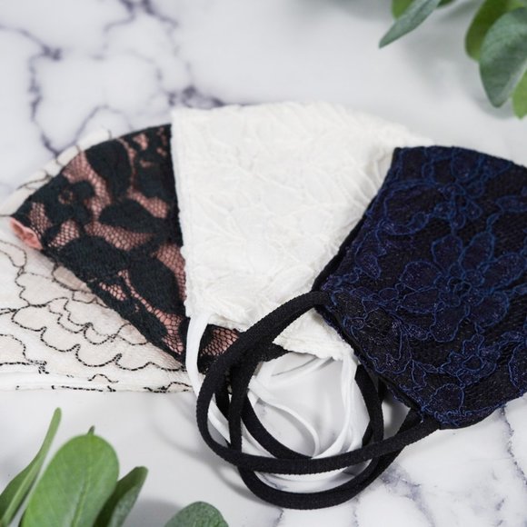 Hand Crafted Accessories - Set 4 pc, soft lace face mask with filter pocket